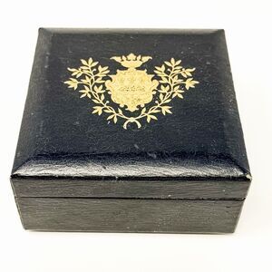 Vintage Swedish Black Leatherette Trinket Jewelry Box Gilt Crest Made Sweden